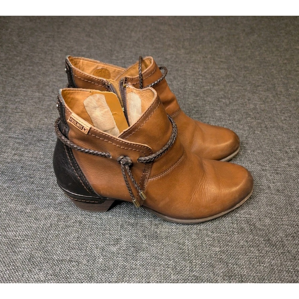 Pikolinos Womens Rotterdam Boots Sz US 8 / 39 Brown Leather Block Heel Bootie